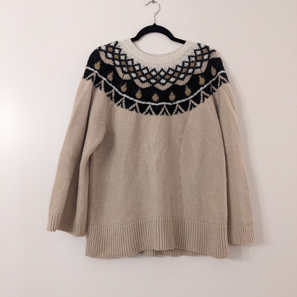 Beige Fair Isle Yoke Sweater - Women's Cozy Pullover